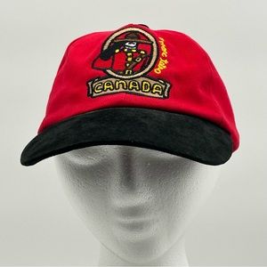 Vintage Canada Ball Cap Hat Mountie O/S Embroidery Suede Corduroy Strap RCMP 90s